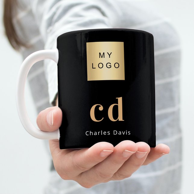 Black gold monogram name business  coffee mug (Creator Uploaded)