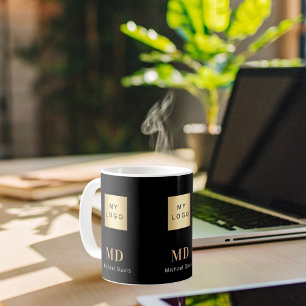 Black gold monogram name business logo coffee mug