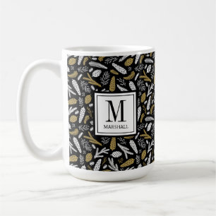 Black Gold Monogram Name Christmas Holiday Coffee Mug