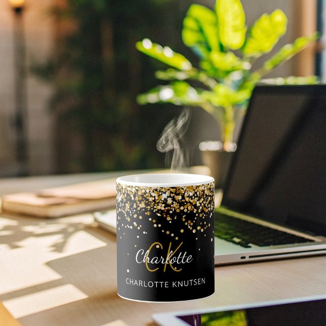 Black gold monogram name coffee mug (Creator Uploaded)