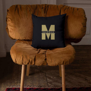  Black Gold Monogram Name Elegant Modern Masculine Cushion