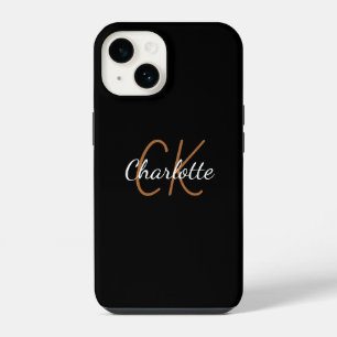 Black gold monogram name elegant script iPhone 14 case