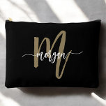 Black Gold Monogram Name Girl's Script  Accessory Pouch<br><div class="desc">Keep your essentials organised in style with the Black Gold Monogram Name Girl's Script Accessory Pouch. Featuring a sleek black background with a personalised gold monogram in an elegant script, this chic pouch is perfect for storing makeup, stationery, tech accessories, or small daily essentials. Its compact and durable design makes...</div>