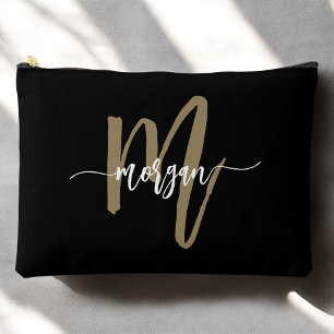 Black Gold Monogram Name Girl's Script  Accessory Pouch