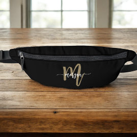 Black Gold Monogram Name Girl's Script Bum Bags