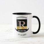 Black Gold Monogram Name Groomsman Wedding Favour  Mug<br><div class="desc">This unique coffee mug is designed as a gift for your groomsmen. Features a fun design with a black and gold top hat against a white background. There is even a unique layering of the monogram -- look closely and you will see three colours, which gives it the feeling of...</div>