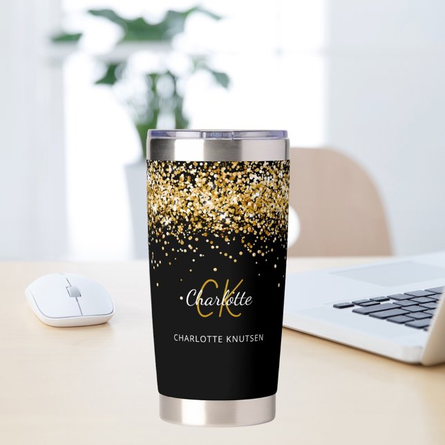 Black gold monogram name insulated tumbler (Creator Uploaded)