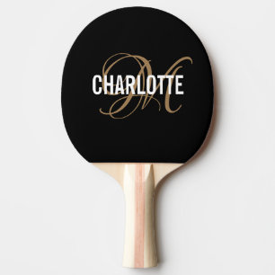 Black gold monogram name  ping pong paddle