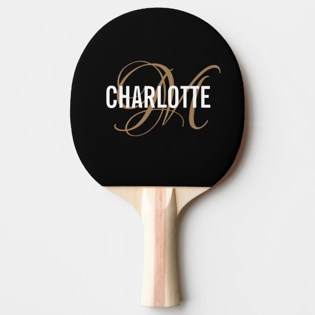 Black gold monogram name  ping pong paddle (Front)