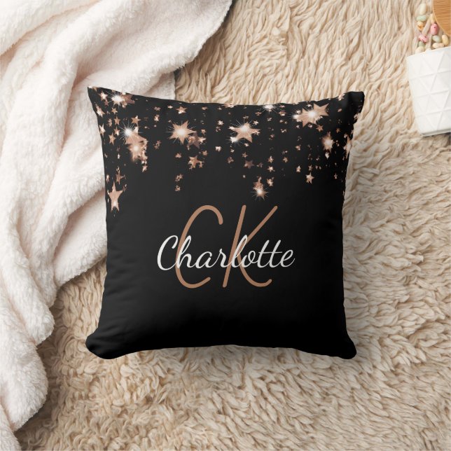 Black gold monogram name stars cushion (Blanket)
