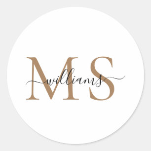 Black & Gold Monogram Name Wedding Classic Round S Classic Round Sticker