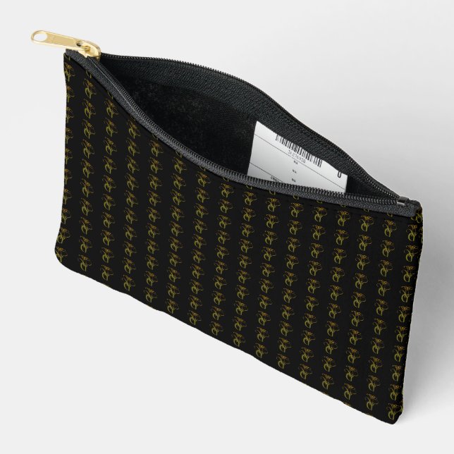 Black Gold Monogram Pattern Zipper Pouch (Open)