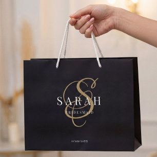 Black Gold Monogram Personalised Bridesmaid Large Gift Bag