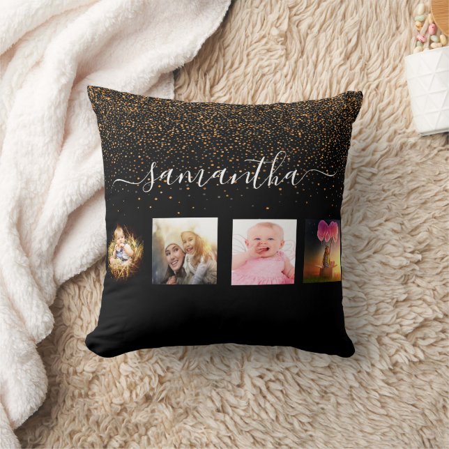 Black gold monogram photo collage cushion (Blanket)