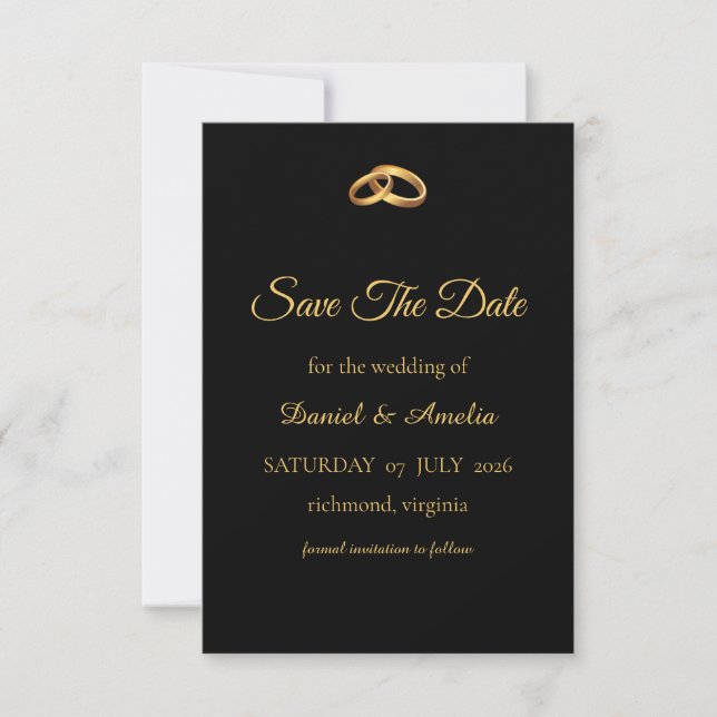 Black Gold Monogram Save The Date Card (Front)