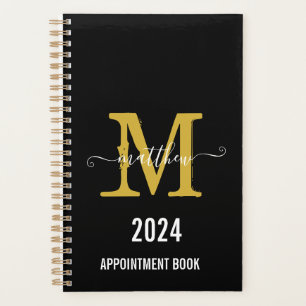 Black & Gold Monogram Script Appointment Book Planner