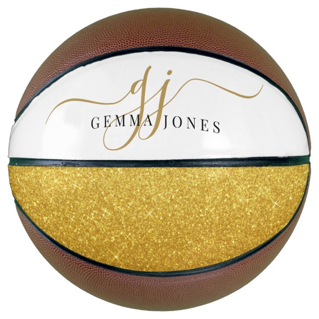 Black Gold Monogram Script Name  Basketball (Front)