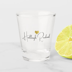 Black Gold Monogram Script Name Stylish Shot Glass