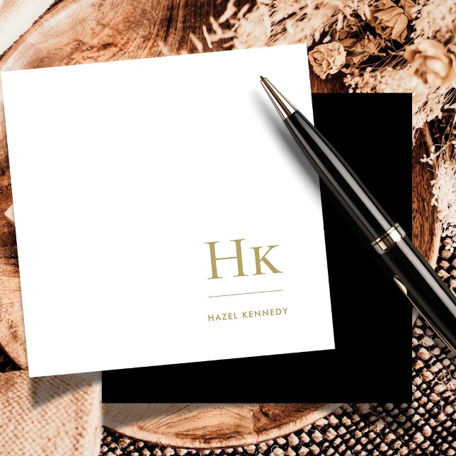 Black Gold Monogram Simple Elegant Social Notecard (Creator Uploaded)