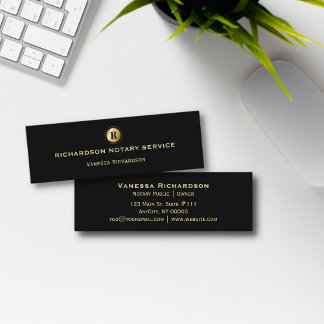 Black & Gold Monogram Sleek Notary Business Mini Business Card