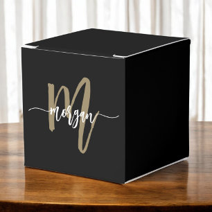 Black Gold Monogram Stylish Modern  Favour Box