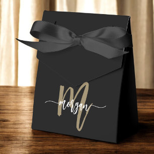 Black Gold Monogram Stylish Modern  Favour Box