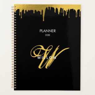 Black Gold Monogram Vintage Script Calendar Planner