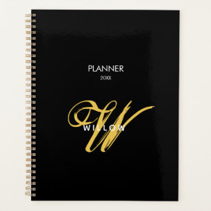 Black Gold Monogram Vintage Script calendar  Planner