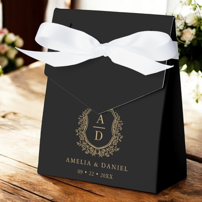 Black Gold Monogram Wedding Crest Modern Favour Box (Creator Uploaded)