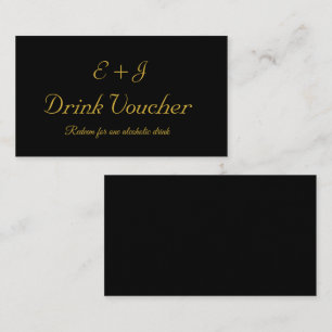 Black Gold Monogram Wedding Drink Voucher Card