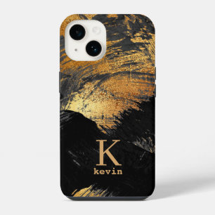 Black gold monogrammed name elegant  iPhone 14 case