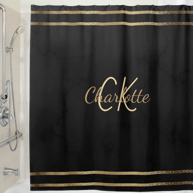 Black gold monogrammed shower curtain (Creator Uploaded)