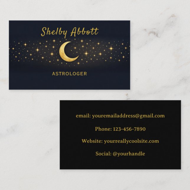 Black & Gold Moon and Stars Business Card (Front/Back)