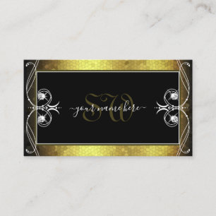 Black Gold Mosaic Ornate Sparkle Diamonds Initials Business Card