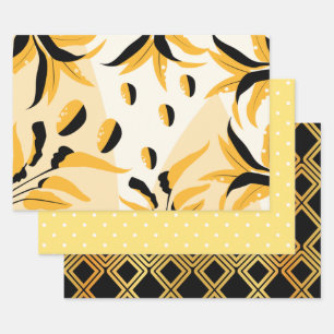 Black, Gold Multipatterned Wrapping Paper Sheet