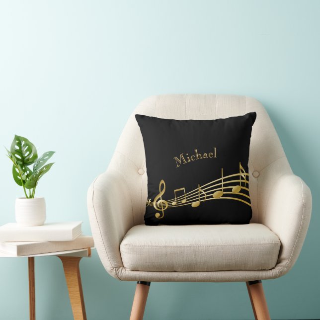 Black gold music notes name cushion (Chair)