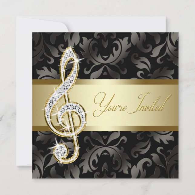 Black Gold Music Treble Clef Recital Invitation (Front)