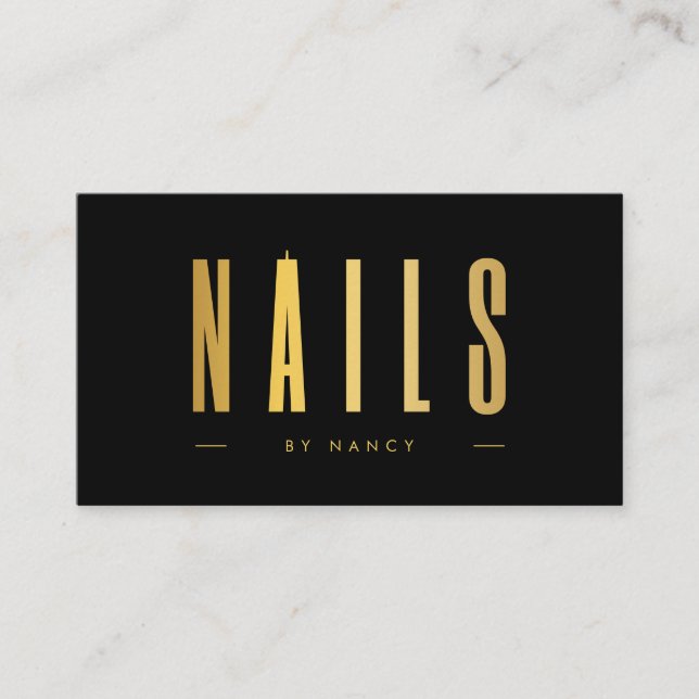 Black & Gold Nail Artist Nails Minimalist Business Card (Front)