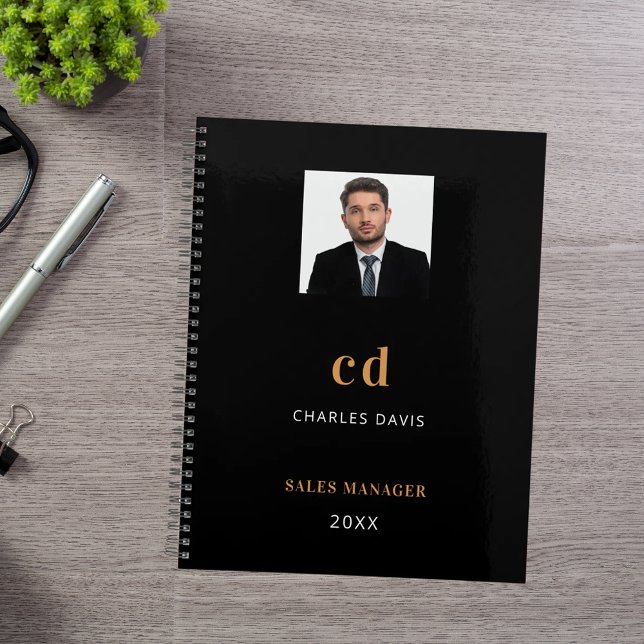 Black gold name initials photo business 2026 planner (Creator Uploaded)