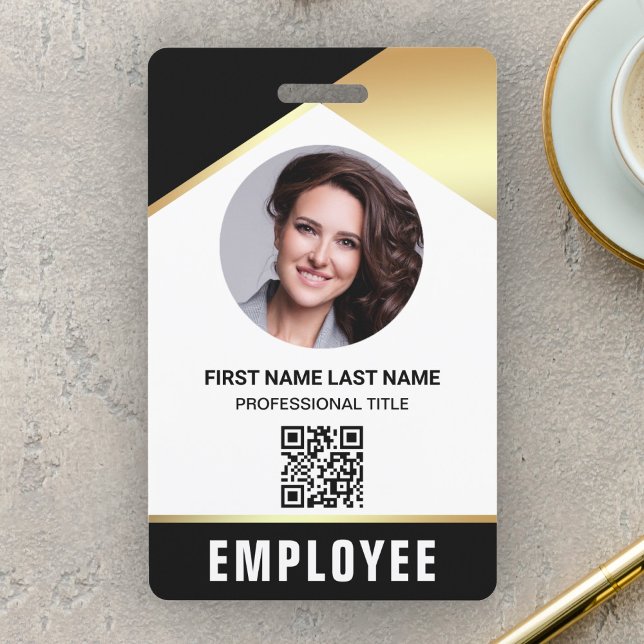 Black Gold Name Photo QR Code Employee ID Card ID Badge (Creator Uploaded)