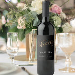 Black gold name script 90th birthday wine label<br><div class="desc">Black background Ninety written with a faux gold script.  Personalise and add a name and date.  White text.</div>