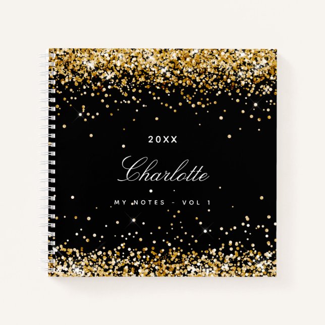 Black gold name script notebook (Front)