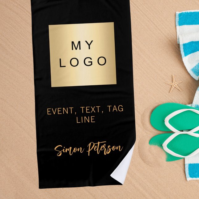 Black gold name signature business logo beach towel (Creator Uploaded)