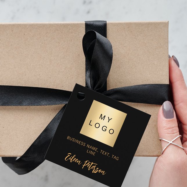 Black gold name signature business logo hang tag (Creator Uploaded)