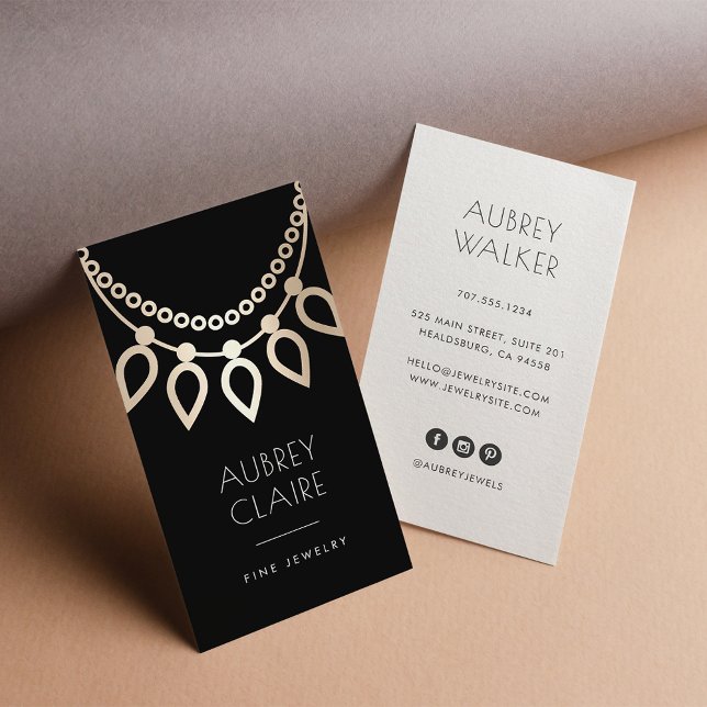 Black & Gold Necklace Logo | Jewellery Designer Business Card (Creator Uploaded)