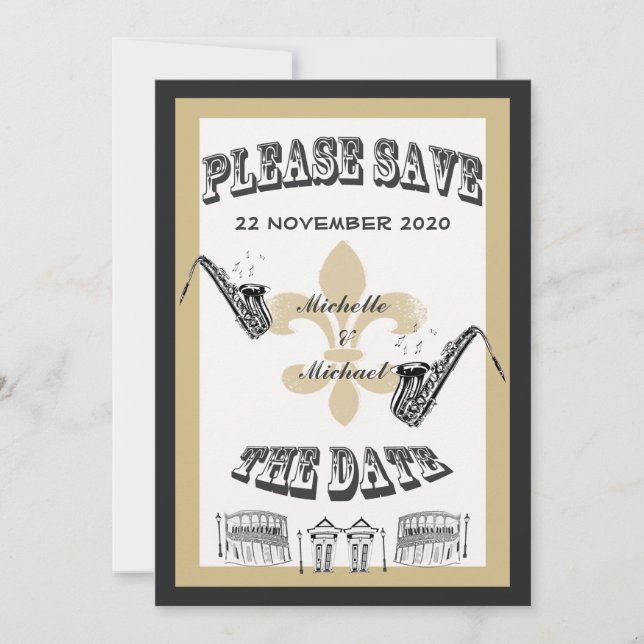 Black Gold New Orleans Jazz Save the Date (Front)