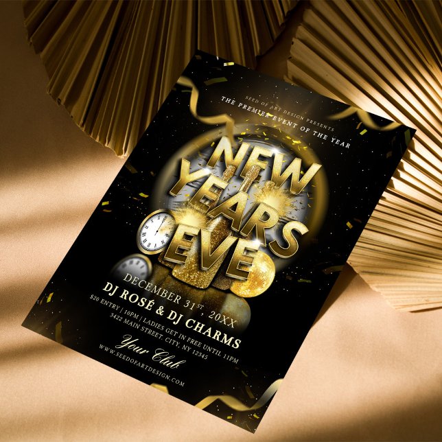 Black & Gold New Year's Eve Club Party  Flyer (Creator Uploaded)