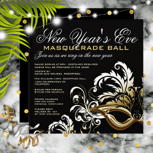Black/Gold New Years Eve Masquerade Ball Invitation