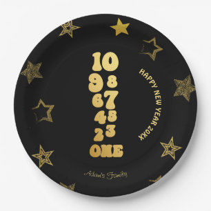 Black Gold New Years Eve Party  Paper Plate