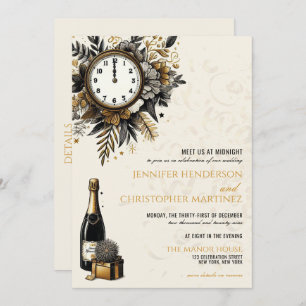 Black & Gold New Years Eve Wedding Invitation